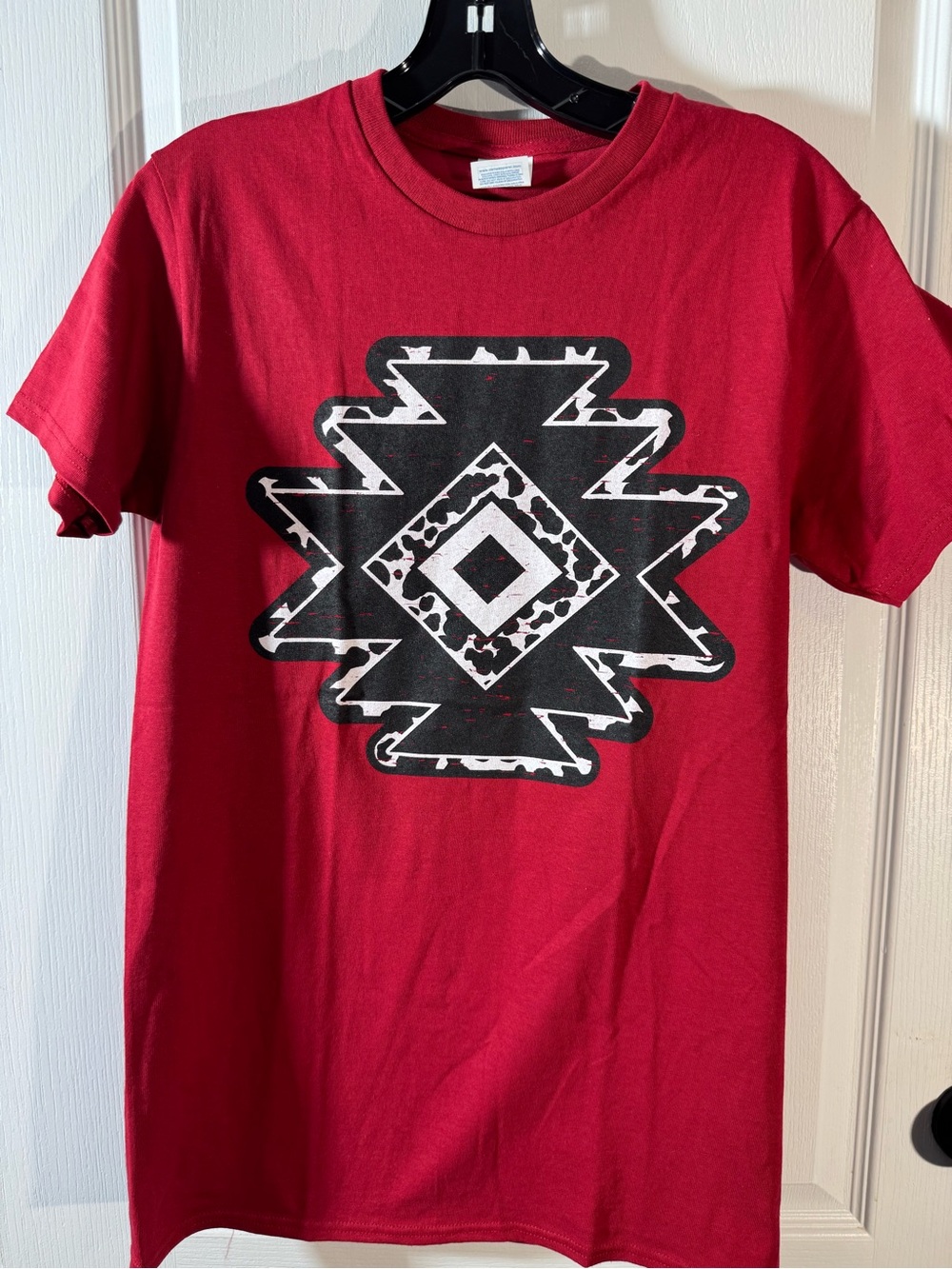 Red Graphic T-Shirt with Black & White Tribal Design